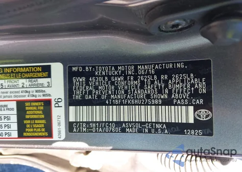 2017 Toyota Camry Le from USA, damaged, VIN 4T1BF1FK6HU275989